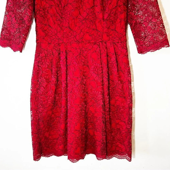 Betsey Johnson Red Lace Dress Size 8 Holiday Party Fit and Flare Flirty Festive - Picture 6 of 7